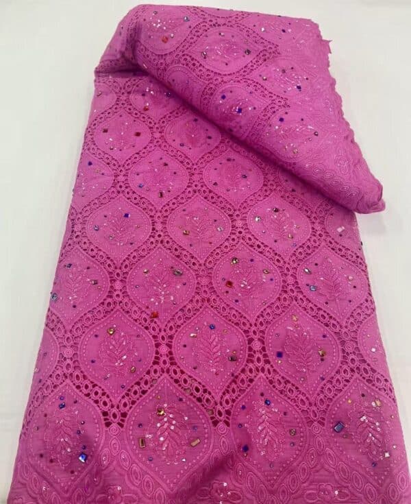 Original tissus brodé coton perlé rose fuchsia (5 yards)