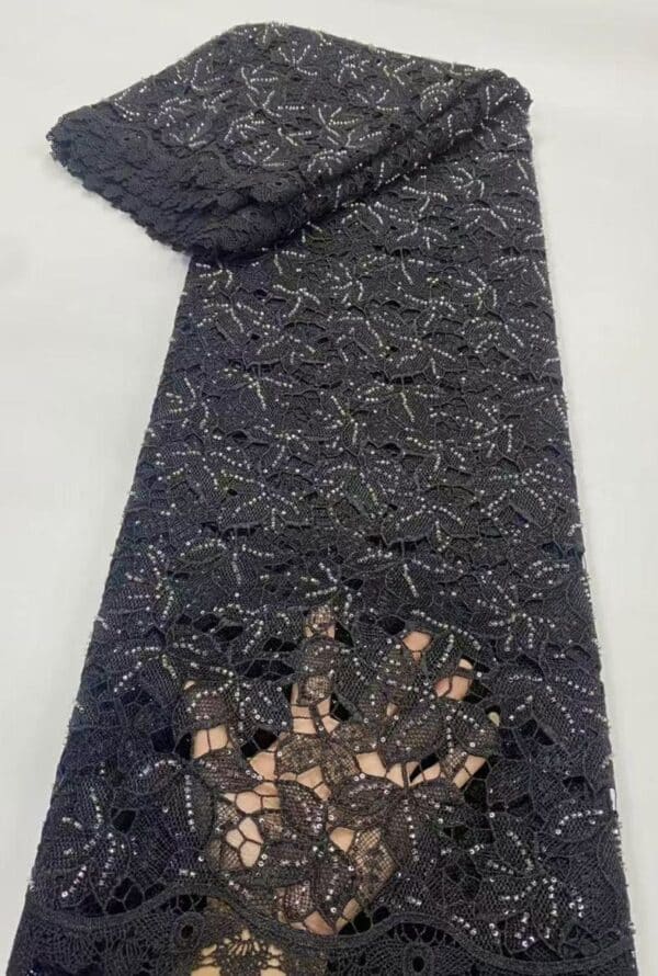 Tissus original Guipure HKG perlée noire 5 yards