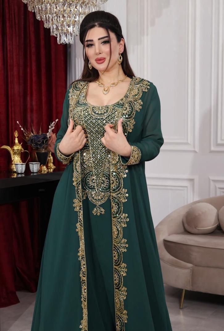 abaya luxueuse soukaïna style kimono vert profond