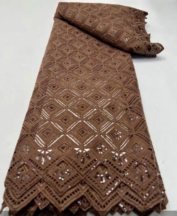 Original tissus Guipure pur coton marron tabac 5 yards