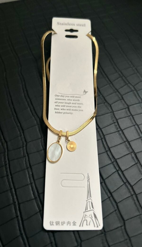 Collier double médaillon nacré or-stainless-steel – Image 2