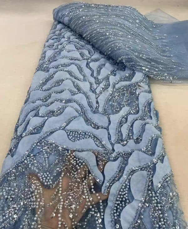 Tissus Boubou Perlage tuile bleu ciel 5 yards