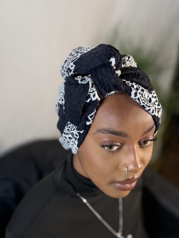 Turban bicolore Astou - noir crème – Image 2