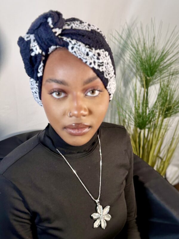 Turban bicolore Astou - noir crème