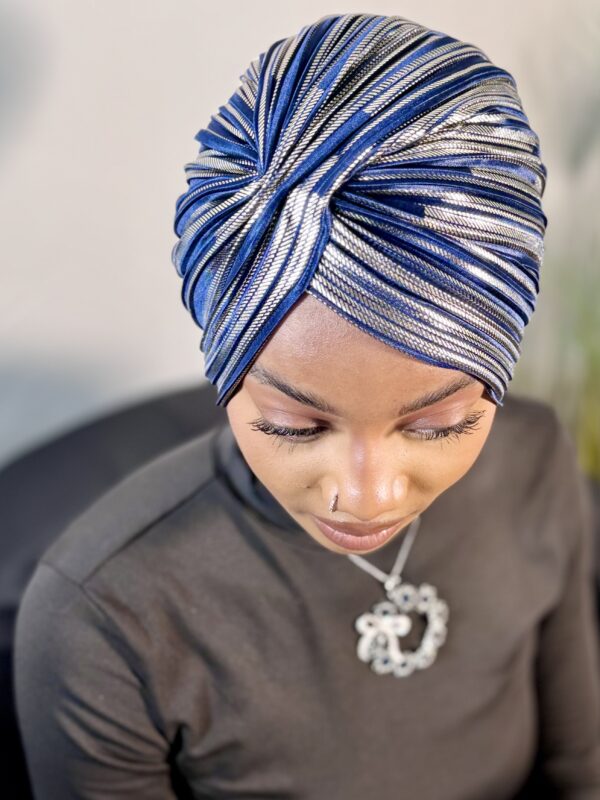 Turban prestige Viviane bleu or – Image 3