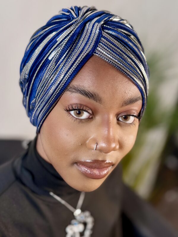 Turban prestige Viviane bleu or