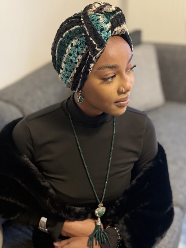 Turban Oumi en maille vert noir – Image 2