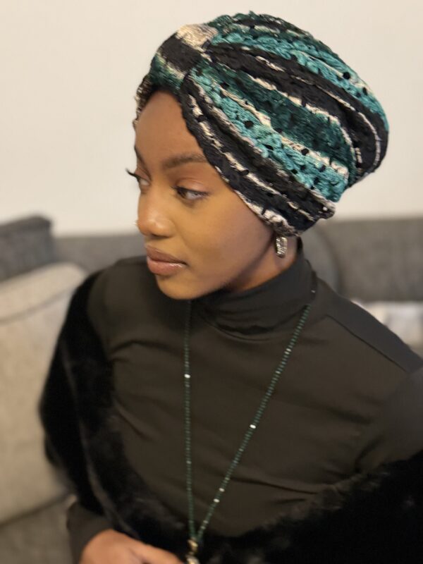 Turban Anissa maille vert noir – Image 2