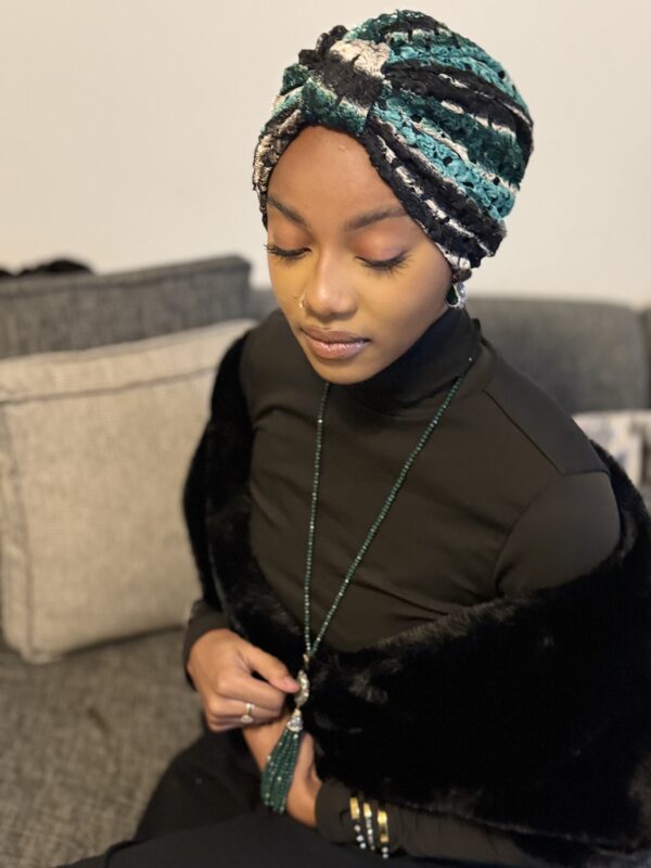 Turban Oumi en maille vert noir – Image 3