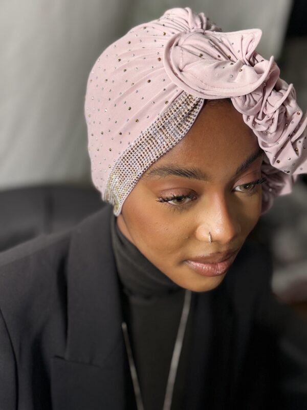 Turban Binta rose bonbon full strass – Image 2
