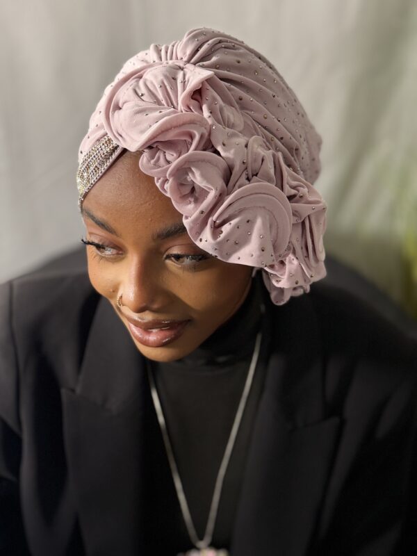 Turban Binta rose bonbon full strass – Image 3