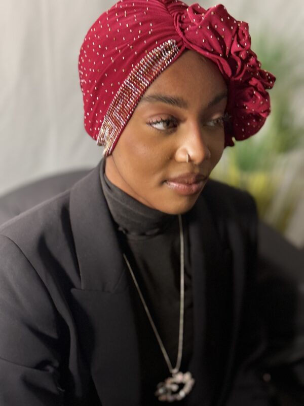 Turban Binta rouge profond full strass – Image 2