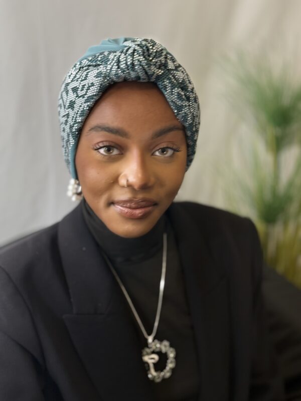 Turban Sonia vert d'eau strass fins