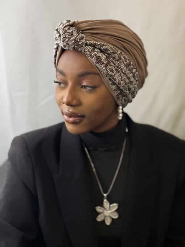 Turban Sonia beige caramel - strass fins – Image 2