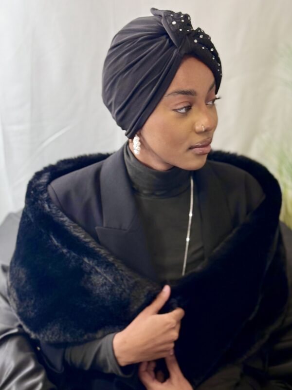 Turban Anita noir dentelle perlée – Image 3