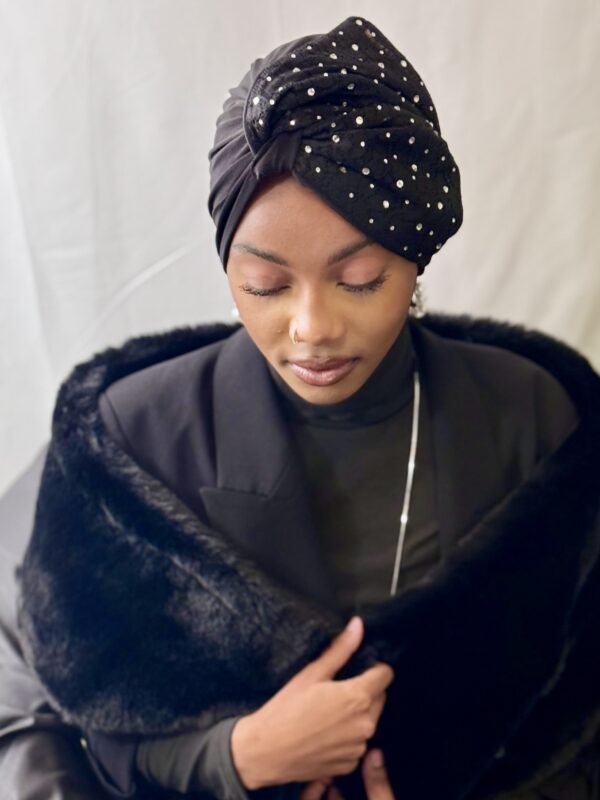 Turban Anita noir dentelle perlée – Image 2