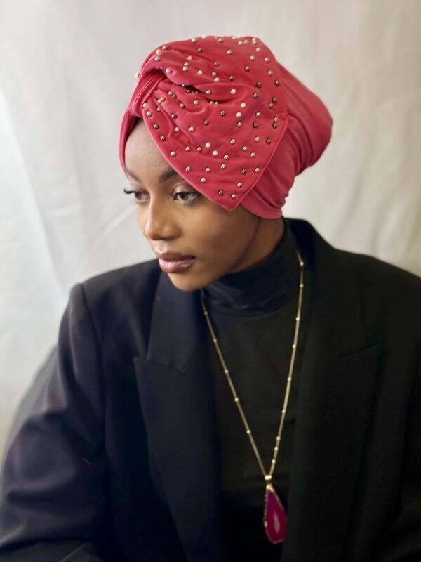 Turban Nénè rose perlé
