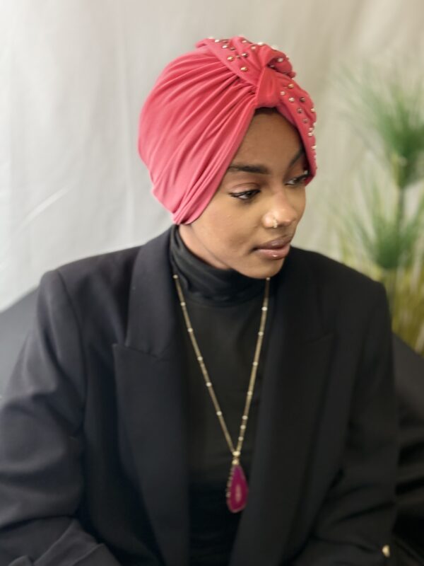 Turban Nénè rose perlé – Image 2