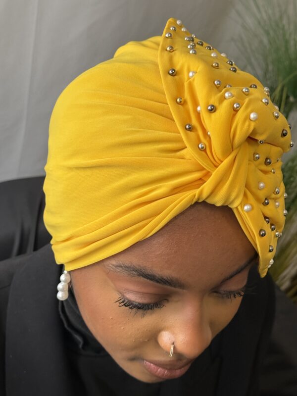 Turban Nénè jaune vif perlé – Image 3