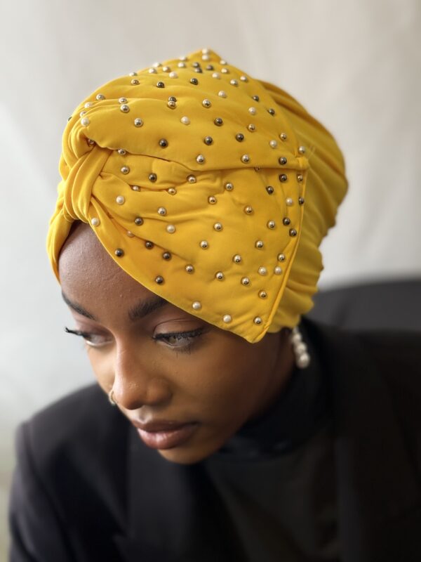 Turban Nénè jaune vif perlé – Image 2