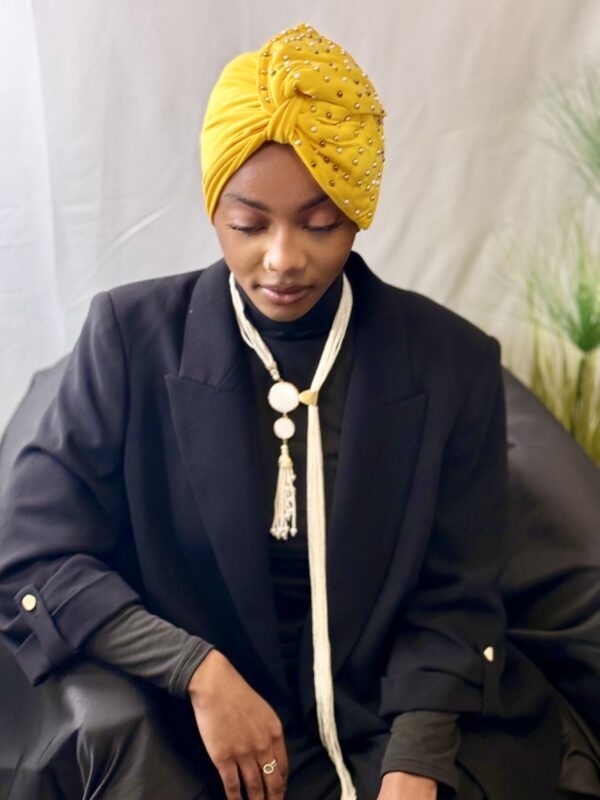 Turban Nénè jaune vif perlé – Image 4