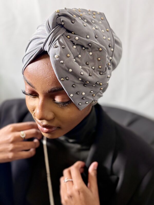 Turban Nénè gris perlé