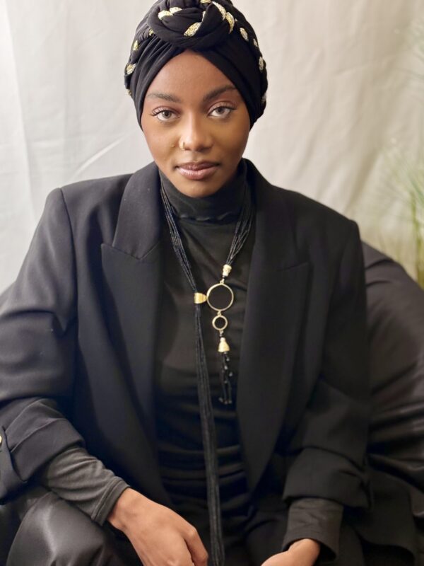 Turban Marianne noir en jersey tressé – Image 2