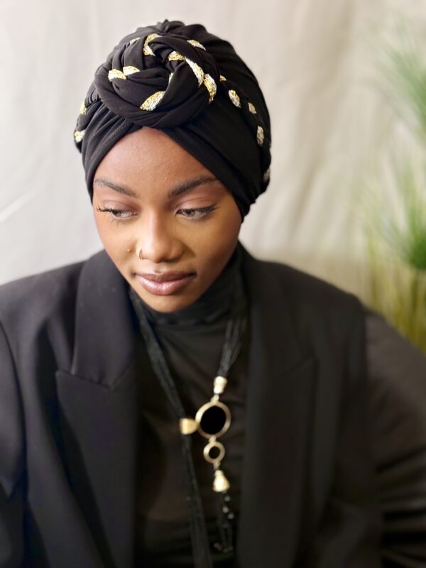 Turban Marianne noir en jersey tressé