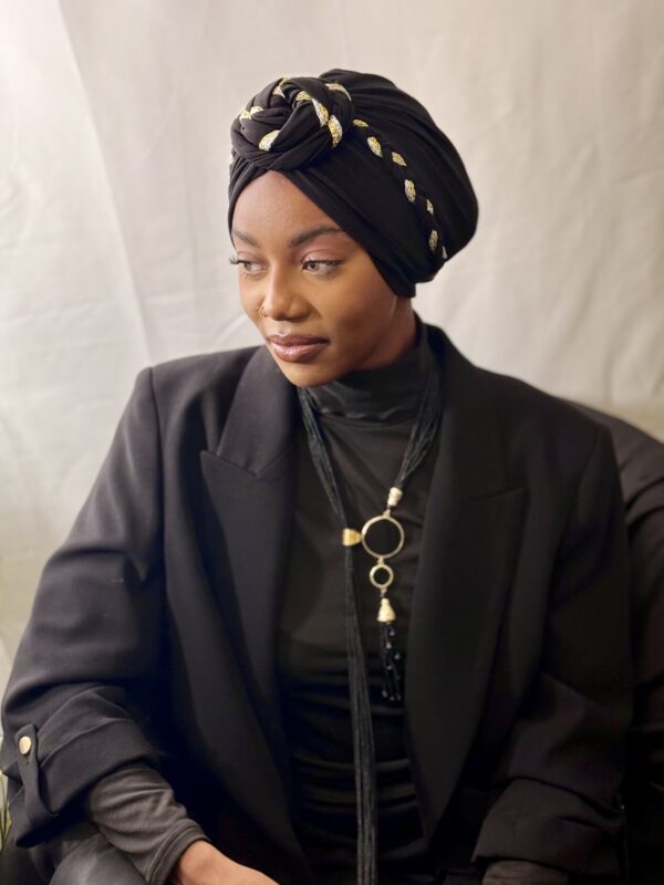 Turban Marianne noir en jersey tressé – Image 3