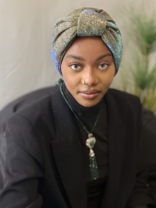 Turban Samira vert olive scintillant