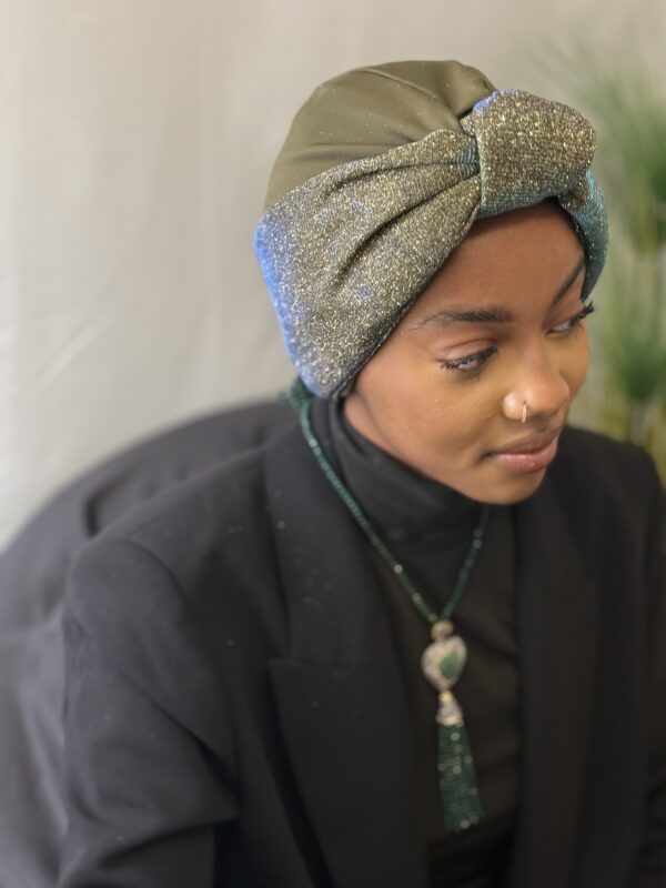 Turban Samira vert olive scintillant – Image 3