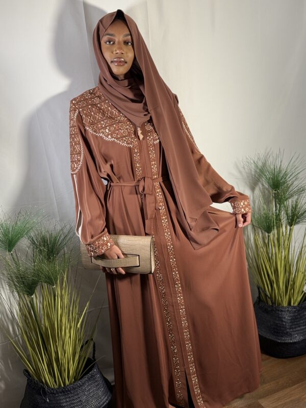 Abaya kimono Diatou marron perle de cristal