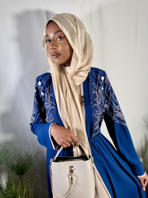 Abaya kimono Bousso bleu beige perle de cristal – Image 2