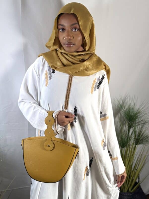 Abaya Samira blanc cassé broderie main – Image 2