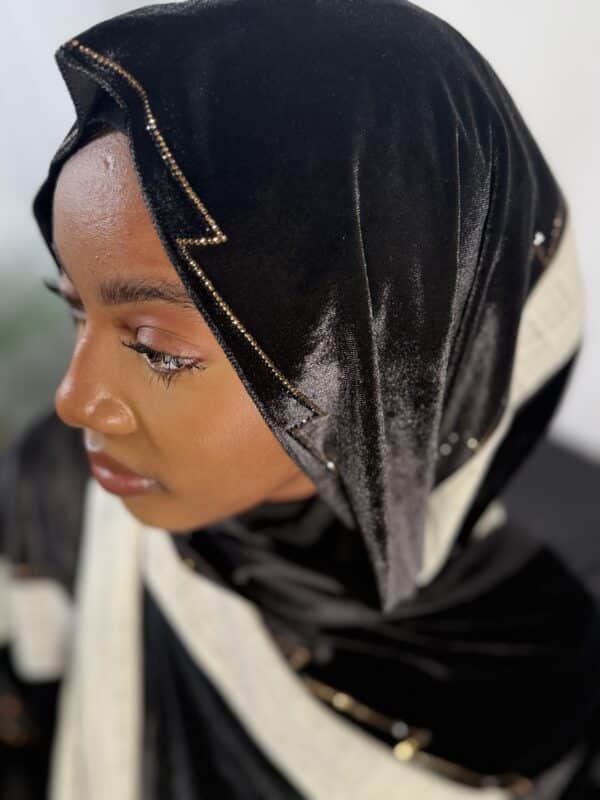 Voile Nour bicolore en velours noir et cachemire beige clair – Image 2