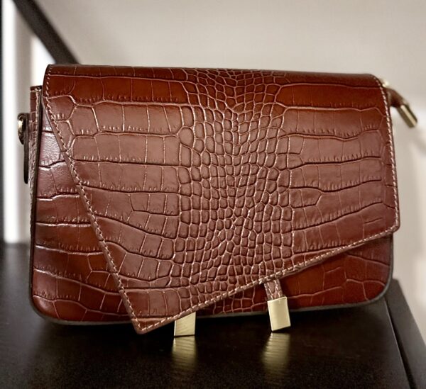 Sac Safia  véritable cuir croco marron