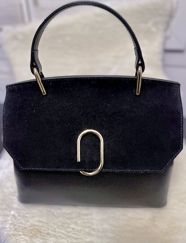 Sac bi-matière véritable cuir& daim noir