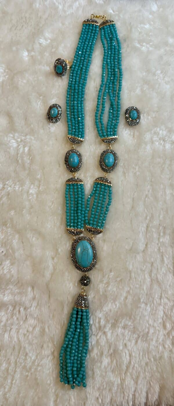 Ensemble collier de luxe cristal Turquoise et sa bague – Image 3
