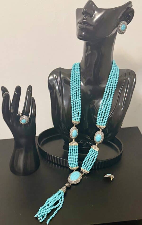 Ensemble collier de luxe cristal Turquoise et sa bague