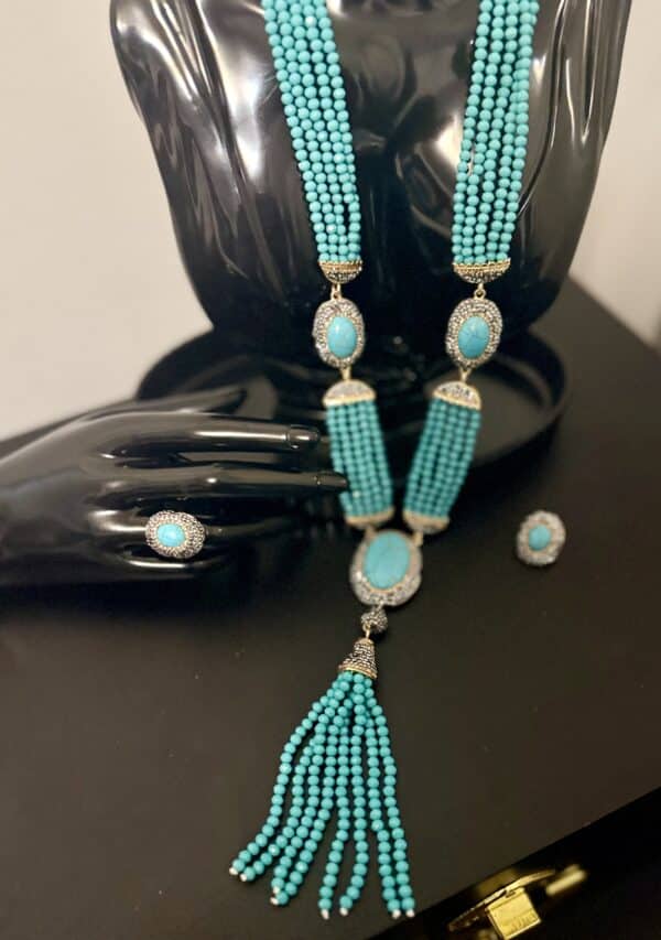 Ensemble collier de luxe cristal Turquoise et sa bague – Image 2