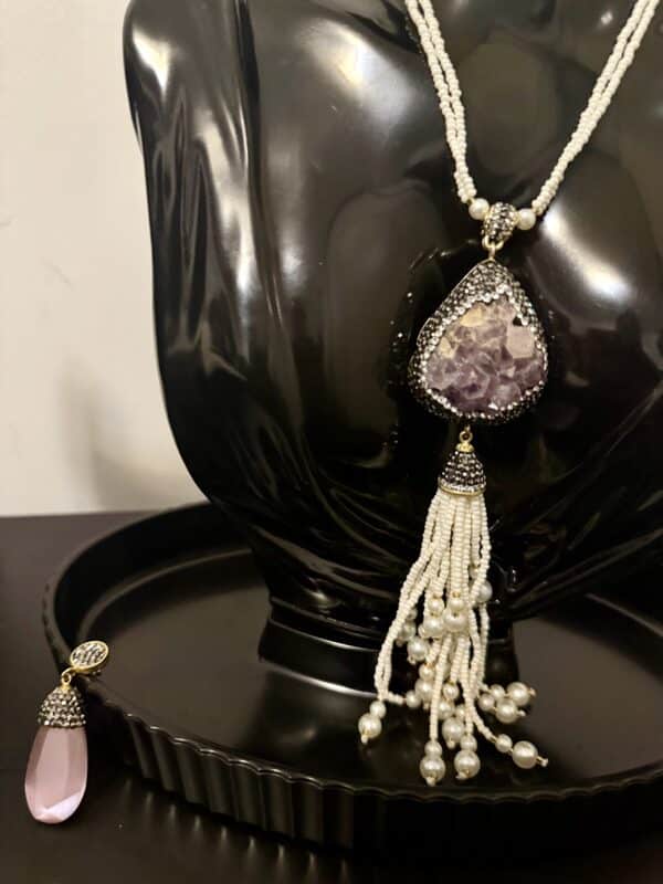 Ensemble collier de luxe en perles fines nacré et cristal Gd modèle – Image 2