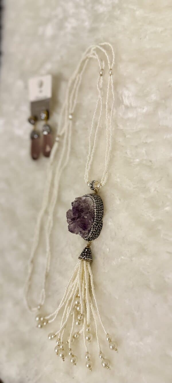 Ensemble collier de luxe en perles fines nacré et cristal pet modèle – Image 2
