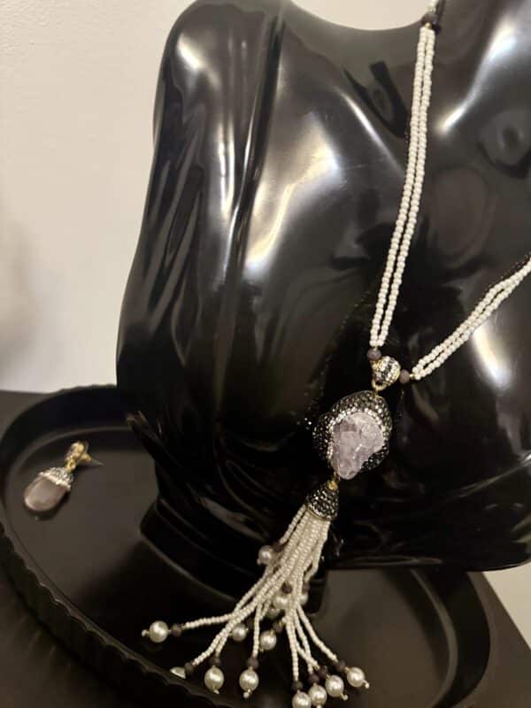 Ensemble collier de luxe en perles fines nacré et cristal pet modèle – Image 2
