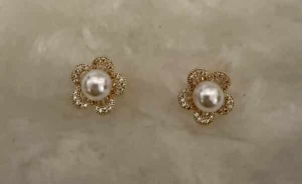 Boucles fleur or et perle nacrée-stainless-steel – Image 2