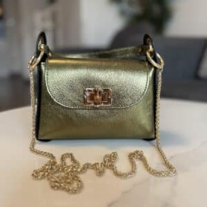 Sac métallisé vert olive véritable cuir
