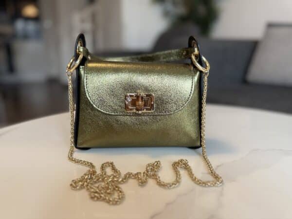 Sac métallisé vert olive véritable cuir