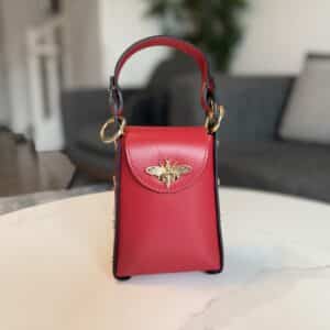 Sac papillon rouge vif véritable cuir