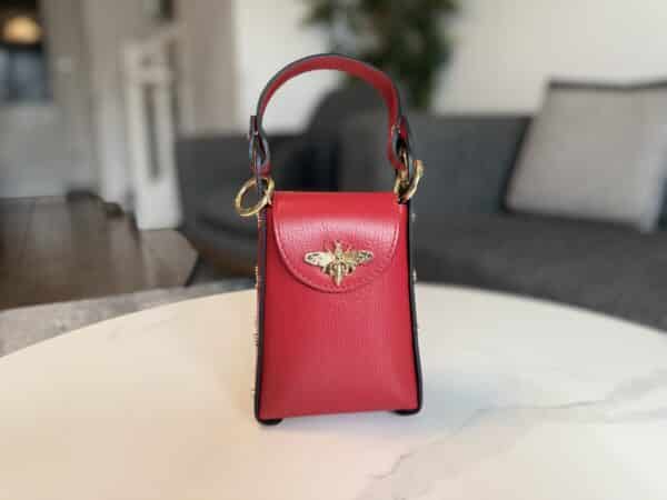 Sac papillon rouge vif véritable cuir