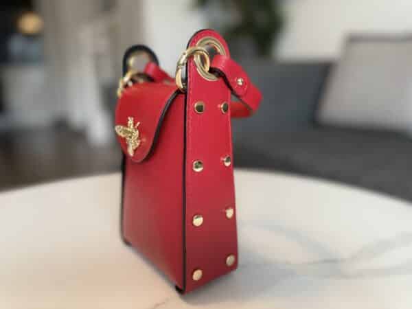 Sac papillon rouge vif véritable cuir – Image 2