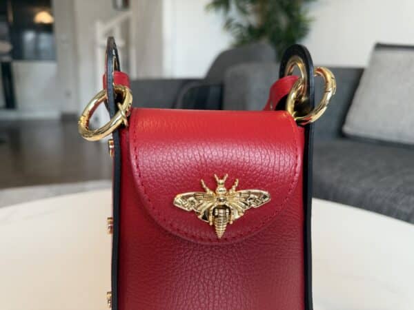 Sac papillon rouge vif véritable cuir – Image 4